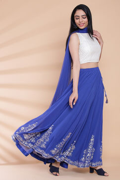 Off White And Blue Poly Cotton Lehenga Set image number 5