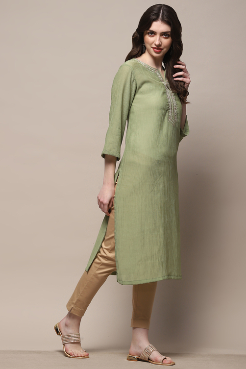 Pista Green Solid Straight Classic Kurta image number 4