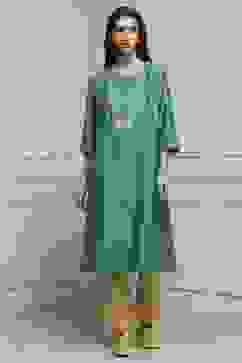 Green Art Silk Printed Straight Kurta image number 0