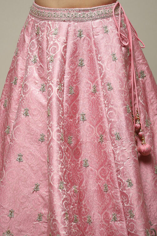 Red Silk Blend Straight Lehenga Set image number 2