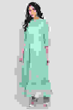 Turquoise Front Open Kurta image number 3