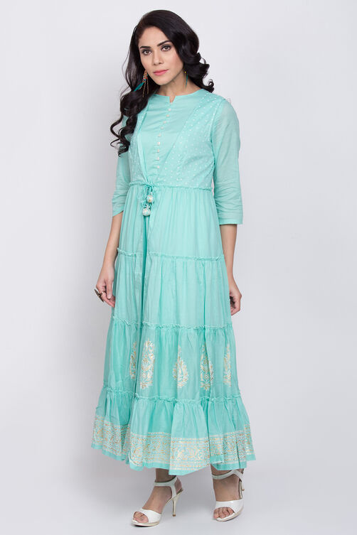 Turquoise Front Open Kurta image number 3