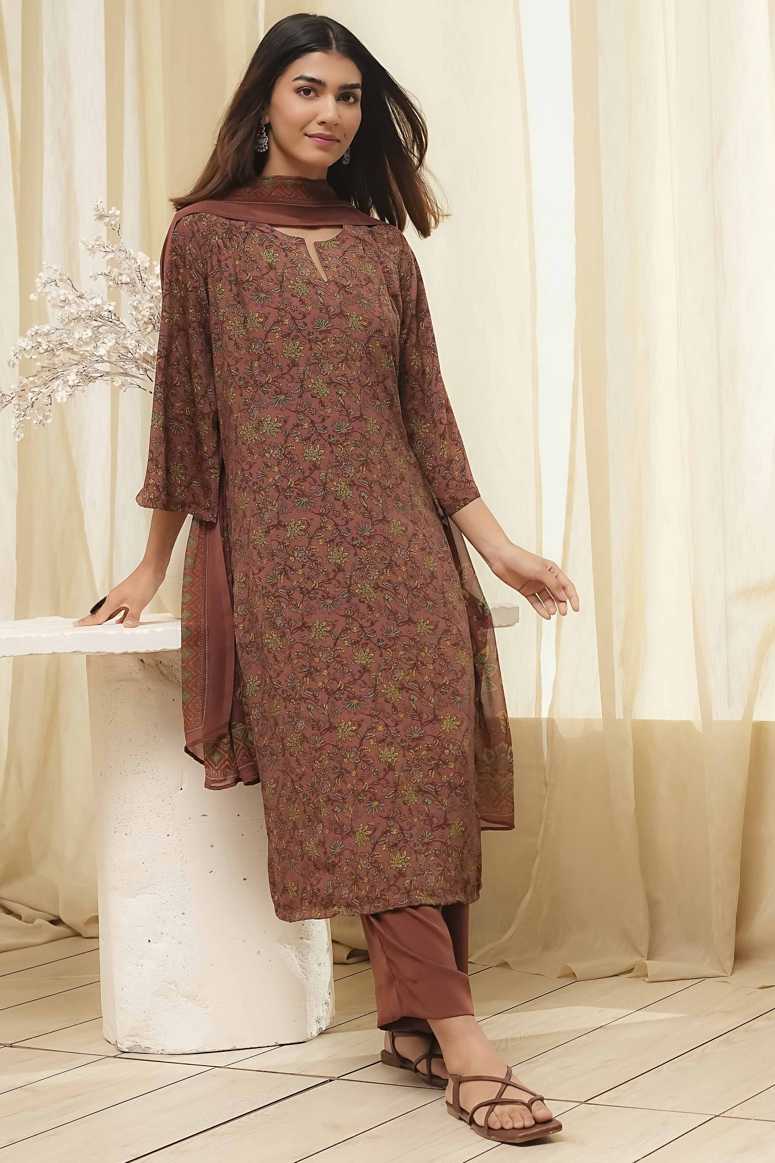 Green Art Silk Straight Suit Set image number 0