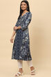 Navy LIVA A-Line Printed Kurta image number 2