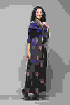 Navy LIVA Flared Solid Dress image number 5