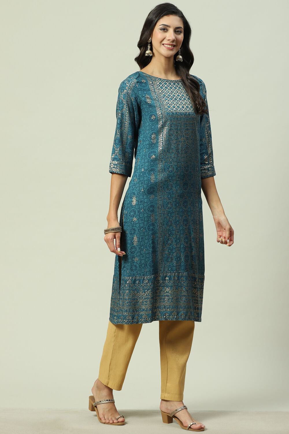 Rust Rayon Straight Printed Kurta image number 0