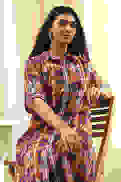 Orange Printed Shirt-Style Straight Kurta image number 0