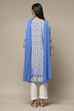 Blue Rayon Straight Kurta Pant Suit Set image number 2