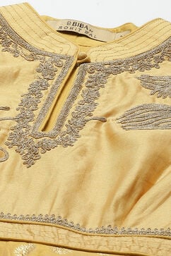 Rohit Bal Yellow Cotton Silk Anarkali Yarndyed Suit Set image number 1