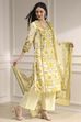 Cream-Colored Cotton Printed Straight Suit Set image number 5