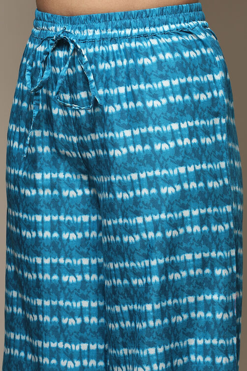 Teal Cotton Straight Kurta Palazzo Suit Set image number 2