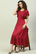 Plum Viscose Jacquard Flared Dress image number 6