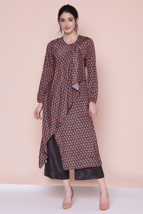 Brown Viscose A-line Tunic Pants Set image number 4