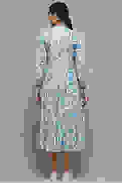 White and Blue Cotton Floral Tiered Dress image number 4