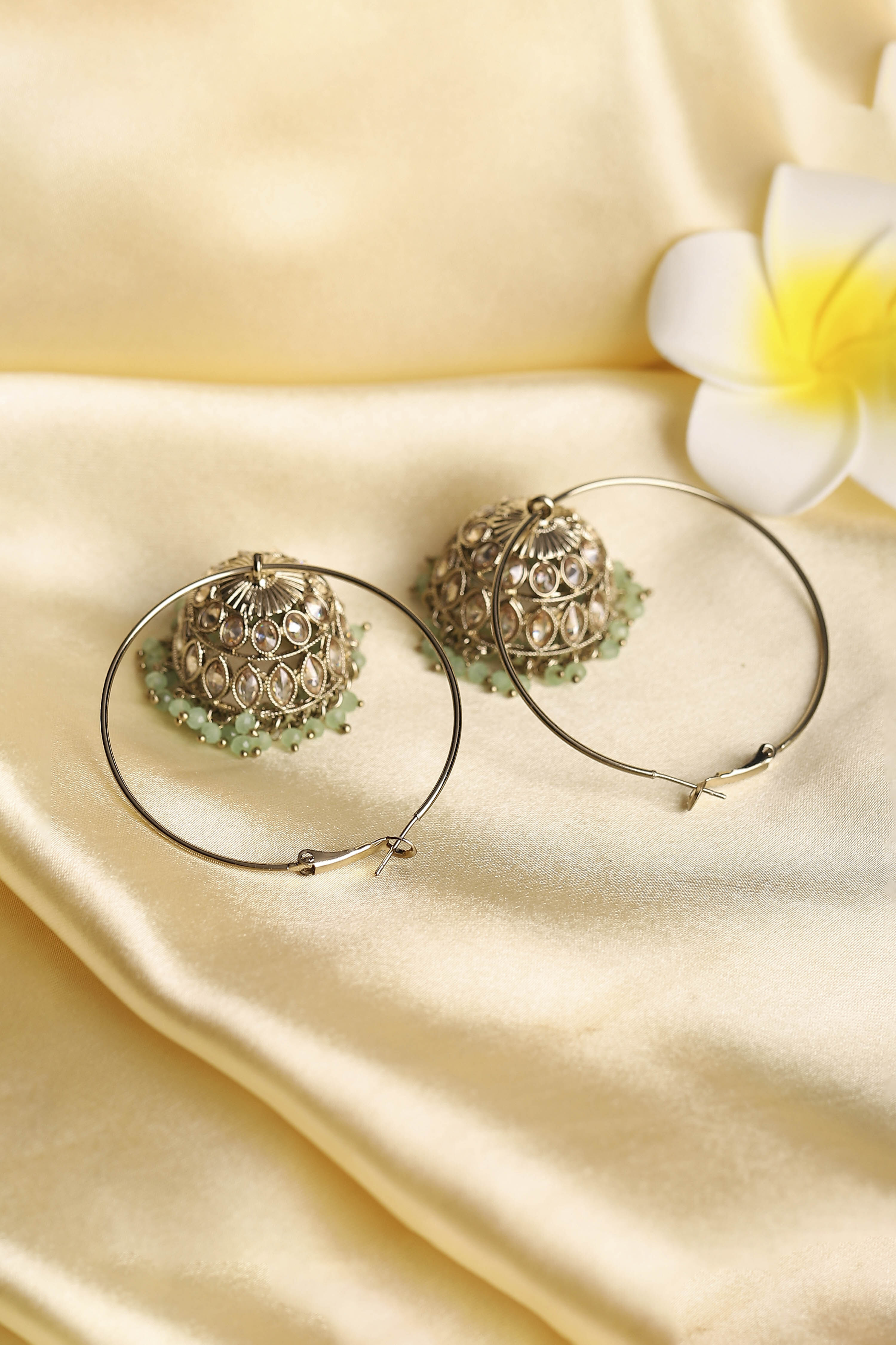 Silver Toned Gold Plated Alloy Studded Hoop Jhumkas image number 2