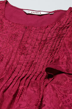 Plum Viscose Jacquard Flared Dress image number 1