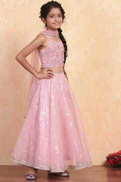 Pastel Pink Shantoon Blouse Lehenga Set image number 5