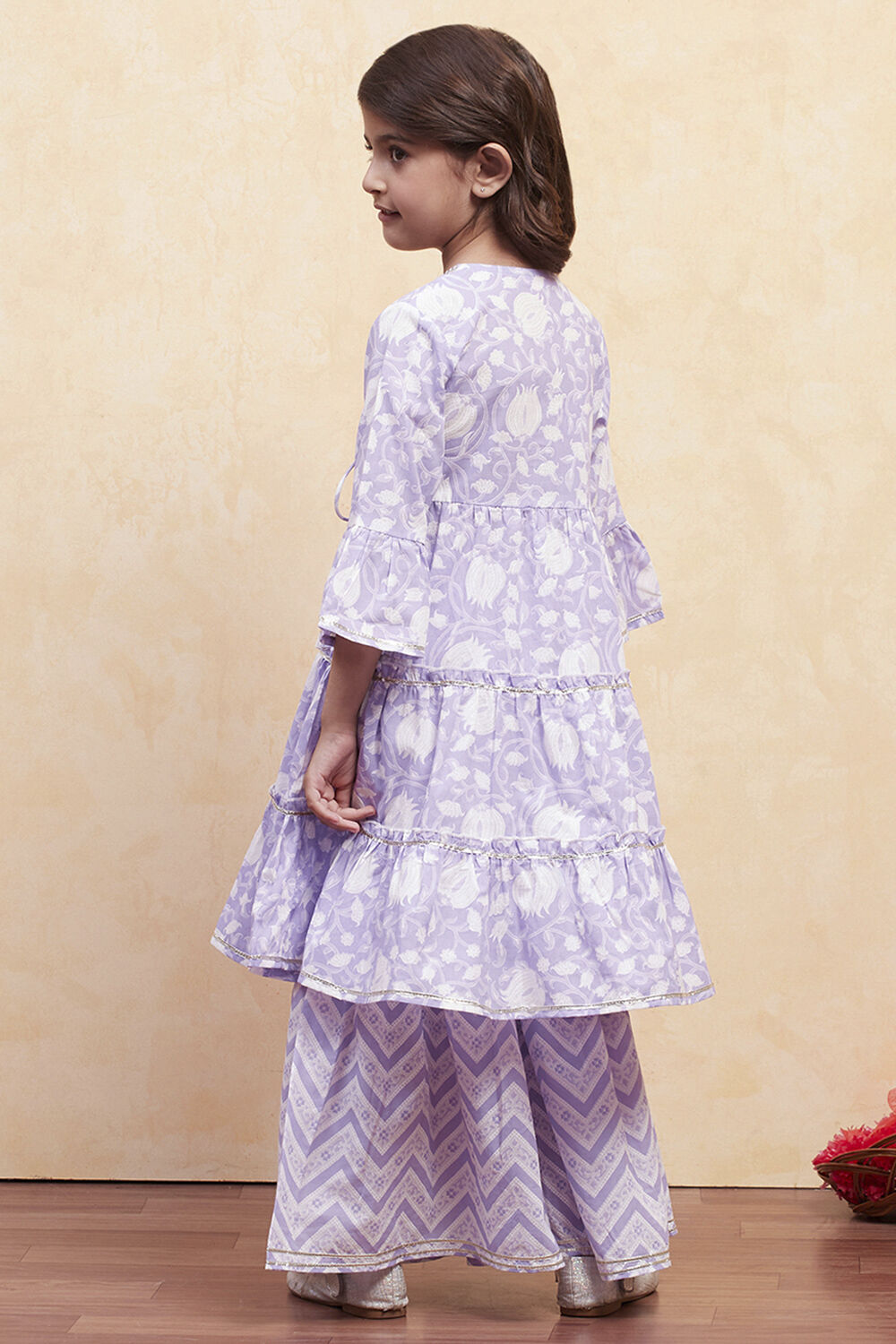 Pink Cotton Angrakha Tiered Kurta Set image number 4