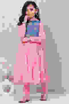 Pink Cotton Anarkali Kurta Churidar Suit Set image number 7