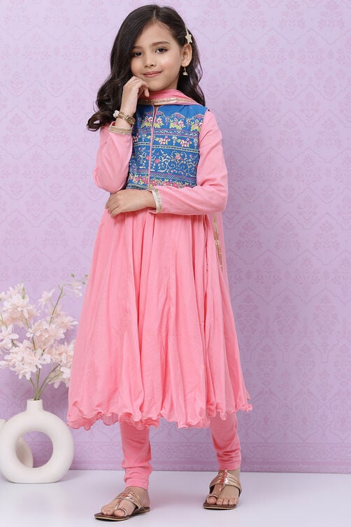 Pink Cotton Anarkali Kurta Churidar Suit Set image number 7