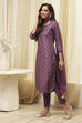 Dark Navy Art Silk Straight Kurta Slim Pants Suit Set image number 3
