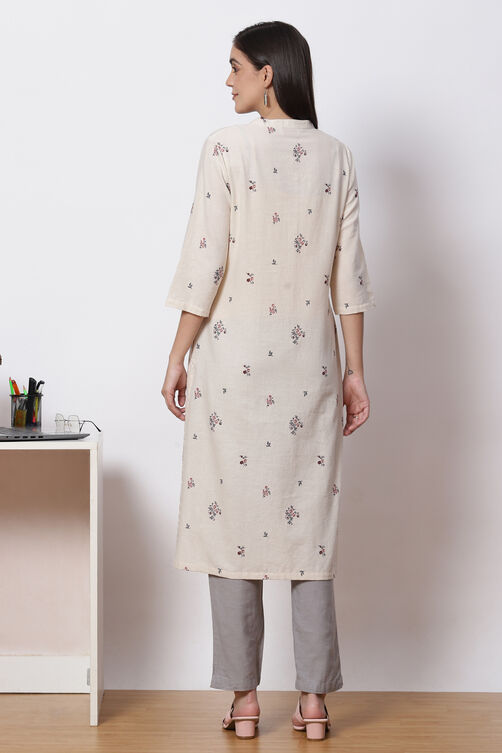 Organic Wine Cotton Straight Printed Kurta Set image number 4