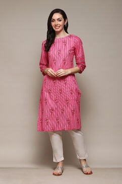 Pink Cotton Straight Printed Kurta image number 0