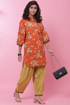 Orange Cotton Straight Kurta Salwar Suit Set image number 6