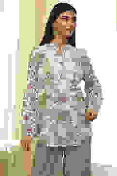 Pastel Green Floral Printed Short Kurta image number 5