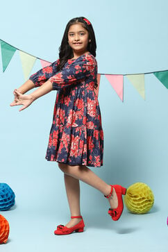 Blue Cotton All Over Print Dress image number 2