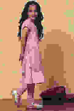 Pink Metallic Print Layered Flared Suit Set image number 5