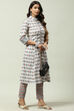 White Printed Cotton A-Line Kurta Slim Pant Suit Set image number 6