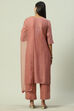 Earthy Peach Cotton Blend Straight Kurta Palazzo Suit Set image number 4