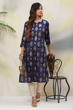 Navy Blue Straight Viscose Kurta image number 0