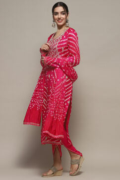 Pink Silk Blend Unstitched Suit set image number 5