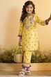 Yellow Cotton Floral Straight Kurta Set image number 0