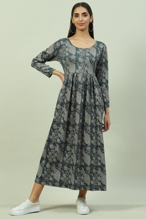 Charcoal Flared Printed Dress image number 0