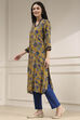 Mustard Yellow Printed Straight Kurta image number 2