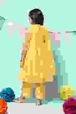Yellow Nylon Gathered Embroidery Kurta Palazzo Suit Set image number 1