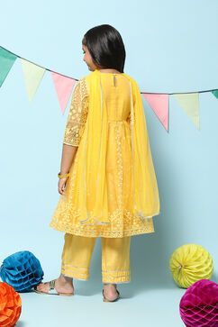 Yellow Nylon Gathered Embroidery Kurta Palazzo Suit Set image number 1