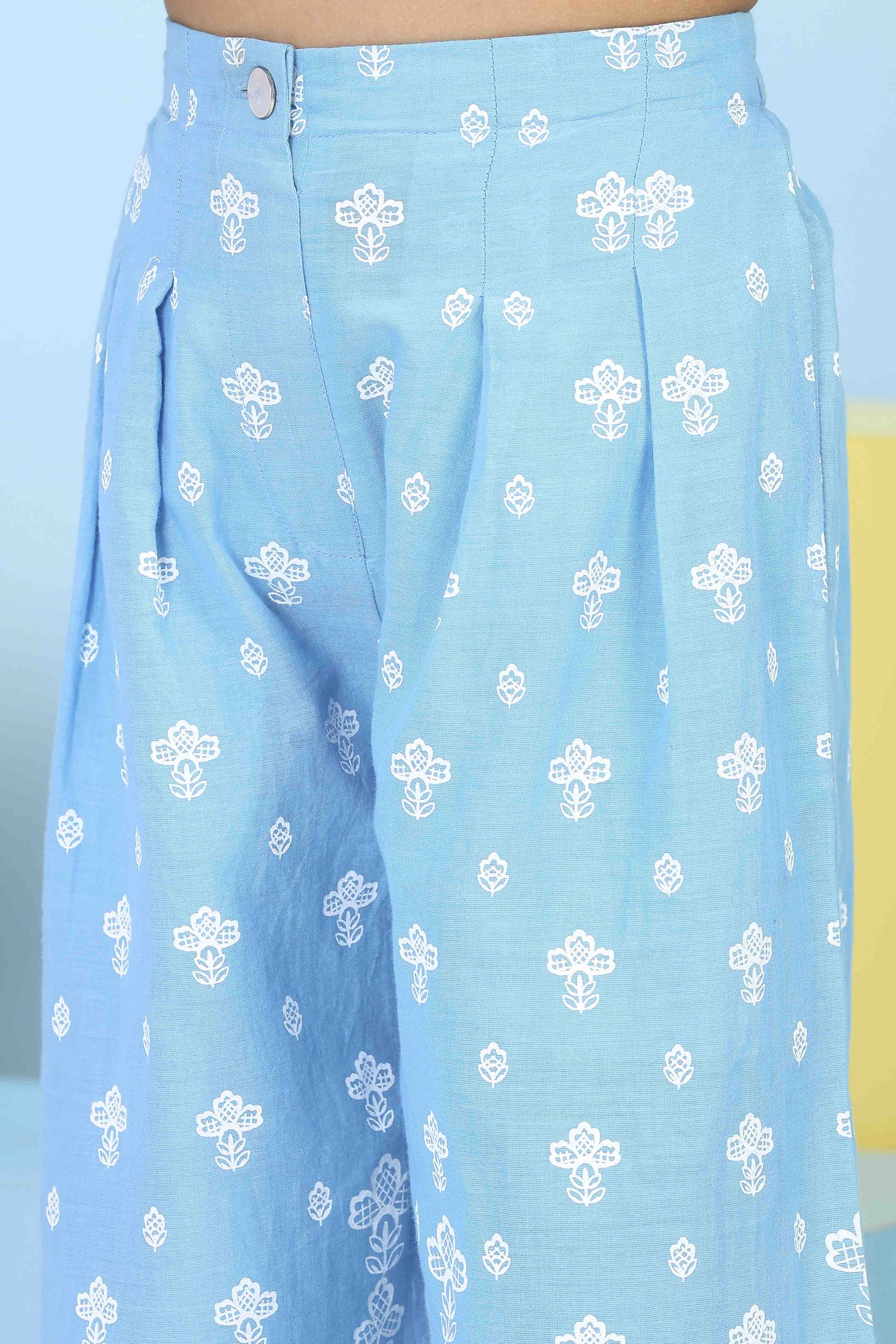 Blue Cotton Printed A-line Suit Set image number 2