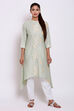 Mint Green Cotton Flax Asymmetric Printed Kurta image number 2