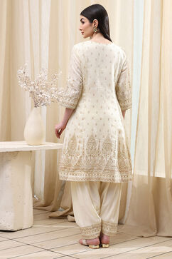 Cream Poly Viscose Straight Kurta Salwar Pant Suit Set image number 4