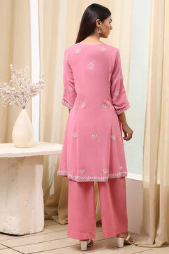 Pink Embroidered Kalidar Suit Set image number 4