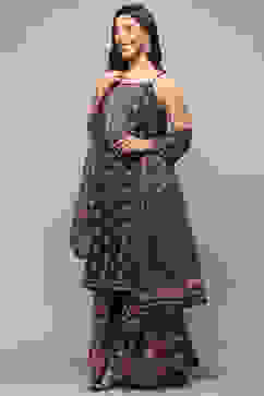 Black Linen Blend Straight Suit set image number 4