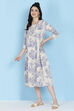 Black Cotton Flax A-line Printed Kurta Dress image number 4