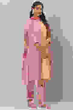 Yellow And Pink Poly Viscose Asymmetric Kurta Pant Suit Set image number 6