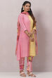 Yellow And Pink Poly Viscose Asymmetric Kurta Pant Suit Set image number 6