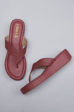 Maroon Synthetic Wedges image number 2