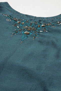 Teal Flared Cotton Silk Fusion Wear 2 Piece Set image number 1